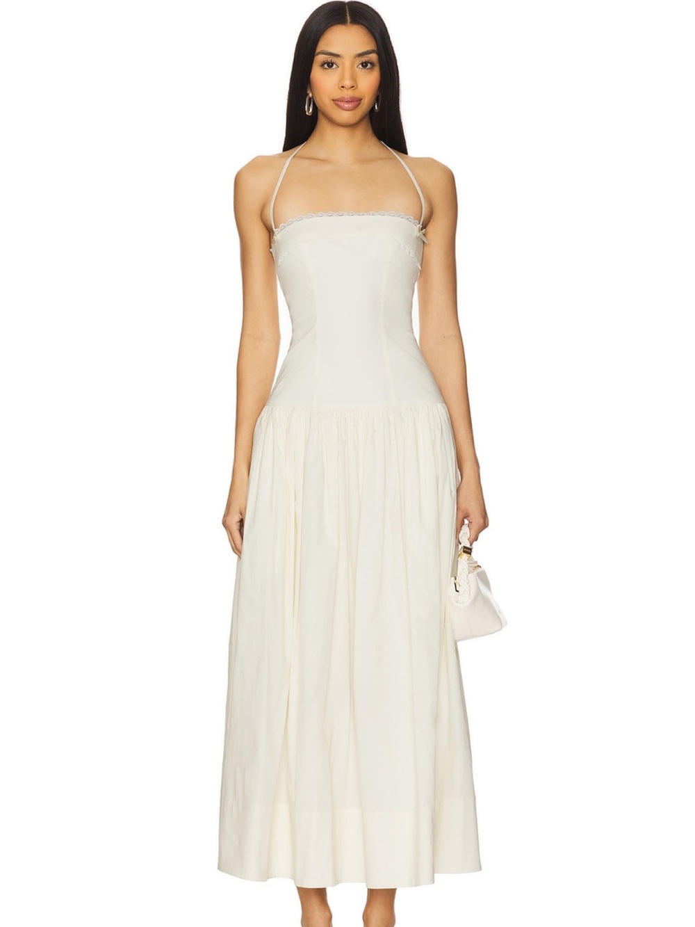 Lovers + Friends Cream Halter Corset Maxi Dress